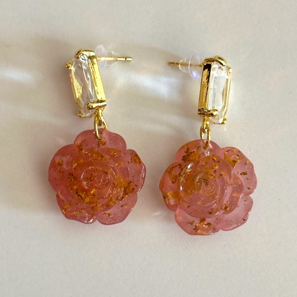 Flower Earrings with Emerald Shaped Post